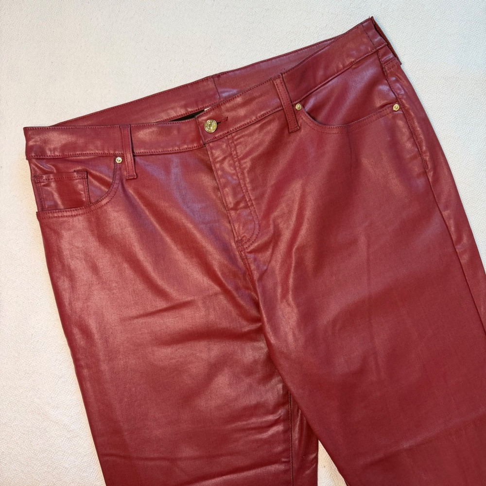 Chico's Red Coated Faux Leather Jeans Pants Size 3R 16R Metallic Chic
